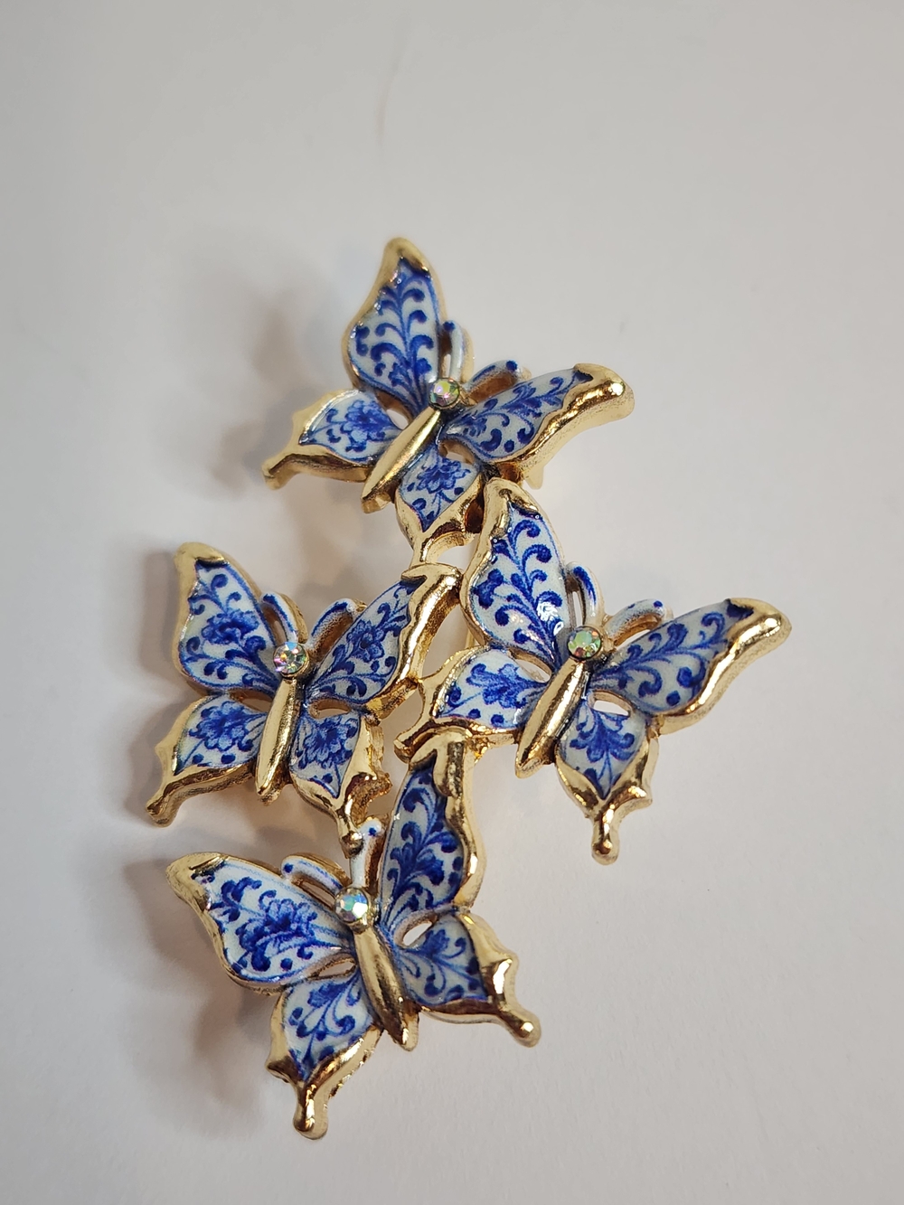 Gold & Blue Butterfly Brooch Pin Set. New 2.25" x 1.25"